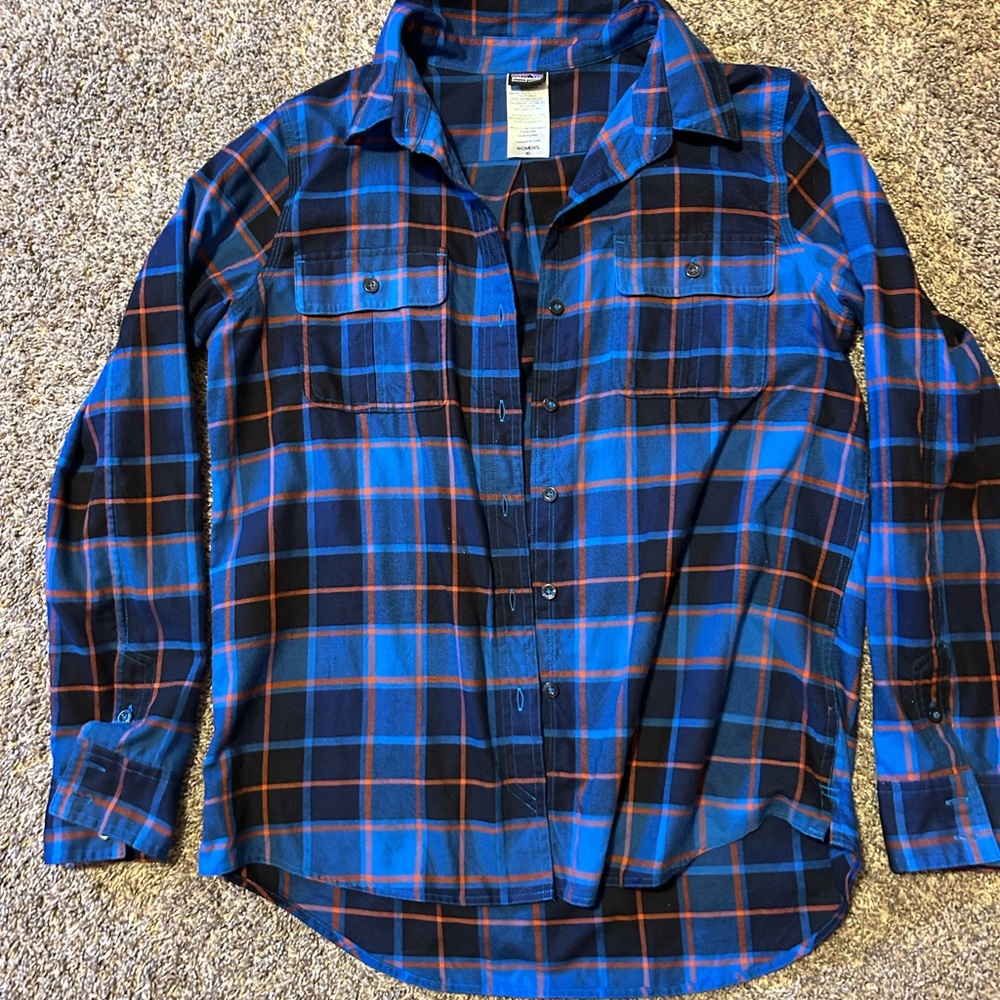 Patagonia Blue and Orange Casual Button Down Shirt